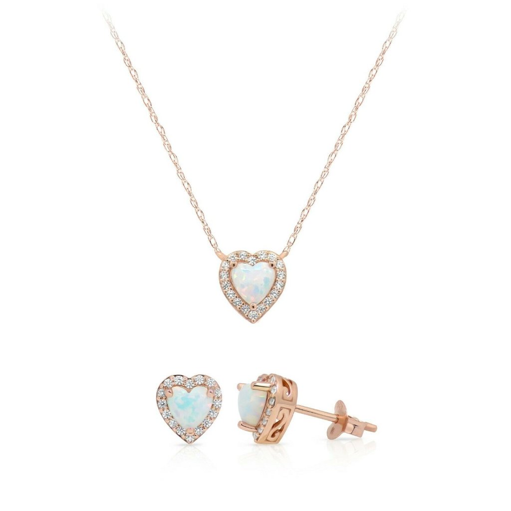 Believe By Brilliance 14k Gold Plated Heart Opal And Cubic Zirconia Set 43$